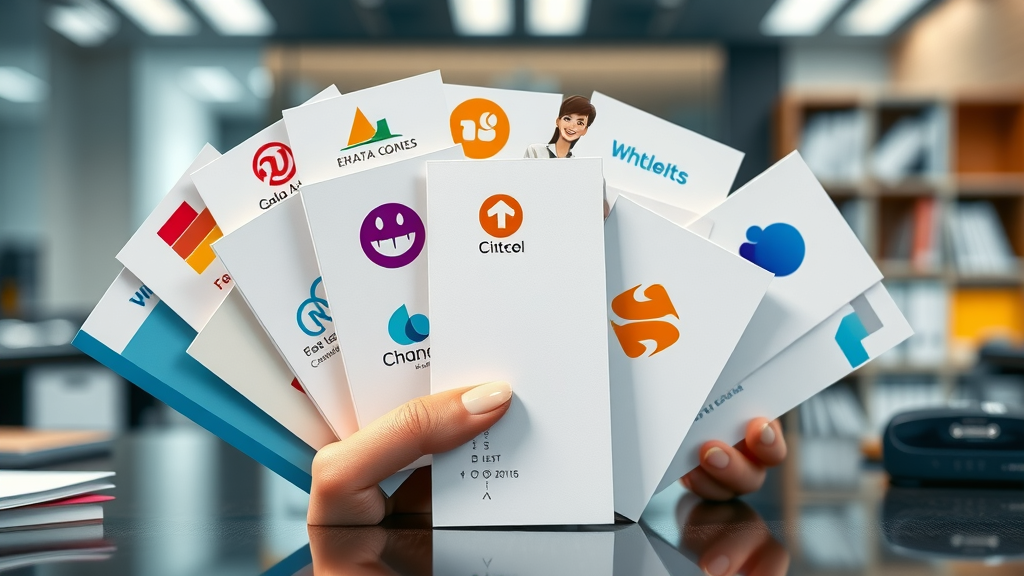 collection of creative business cards with various logos and color schemes, showcasing elements of brand identity and visual style, 3D effect