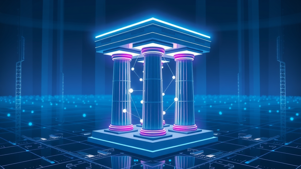 Infographic showing 4 interconnected pillars symbolizing strategic communication, digital glow and unity