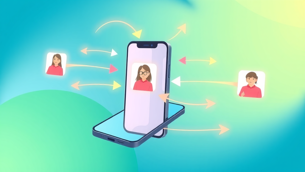 mobile retargeting infographic - digital arrows returning to app icon, concept of retargeting for mobile apps, engaged users, dynamic 2D design