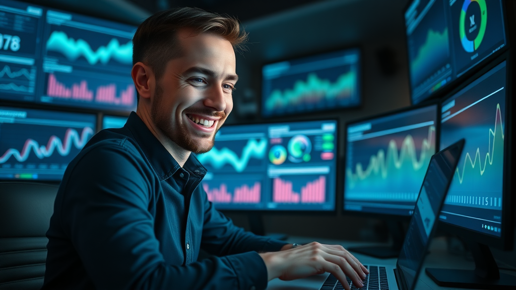kpi and analytics dashboard for mobile app retargeting, digital marketer reviewing campaign success data