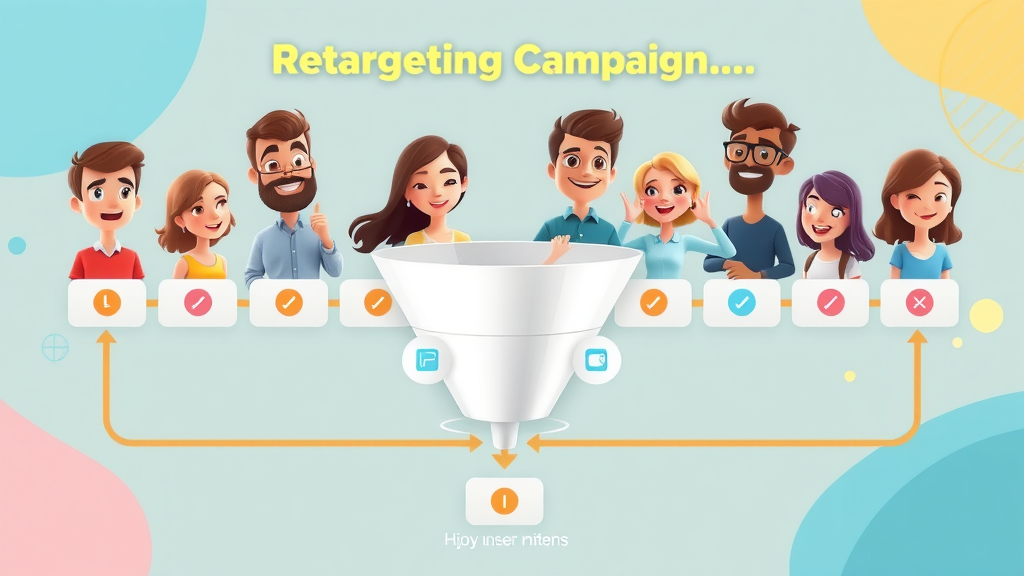 animated flowchart showing mobile app retargeting process, diverse users navigating app funnels