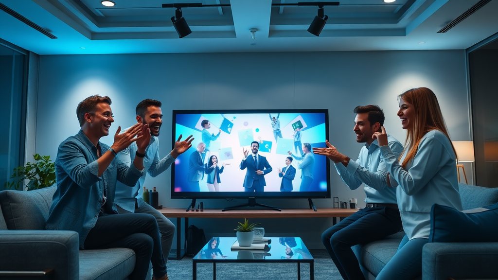 inspiring brand team launching a promotional video to boost brand awareness and social media engagement