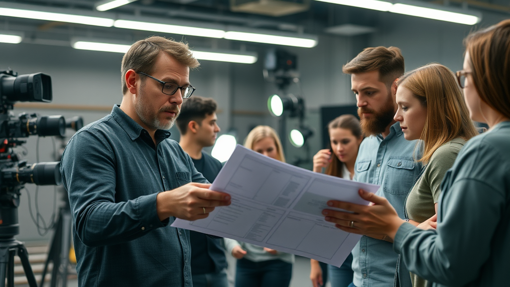 creative director planning social media video marketing content with production team