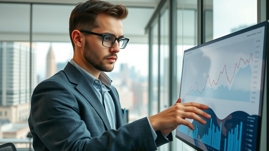 Data analyst measuring blog content strategy performance on analytics dashboard