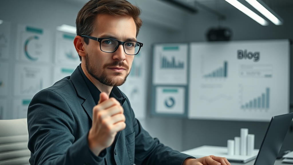 Blog manager designing a structured flowchart for blog content strategy implementation